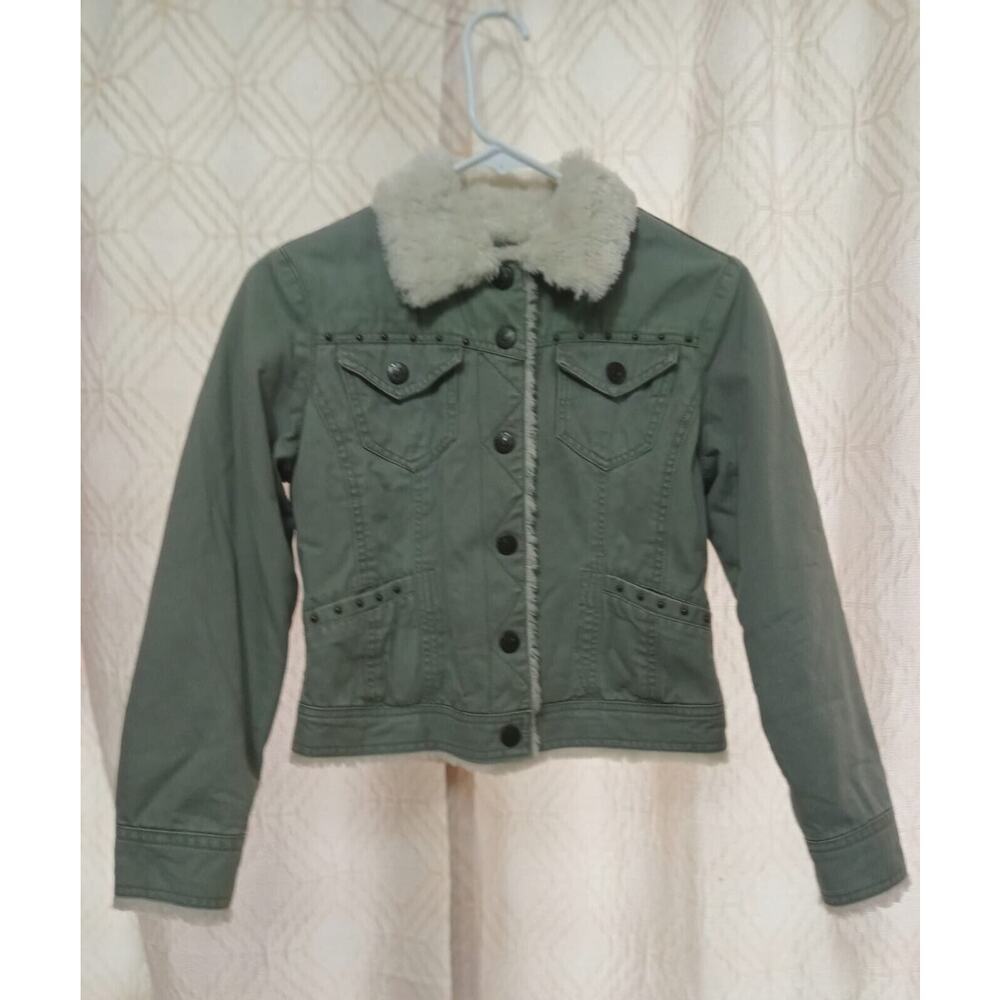 Arizona Jean Company Premium Denim Jacket Kids Youth Green Corduroy Sz M 10-12
